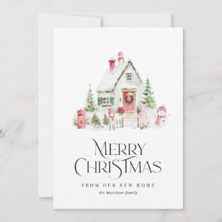 Cartes Pour Fêtes Annuelles annonce de déménagement pour les fêtes à l'aquarel