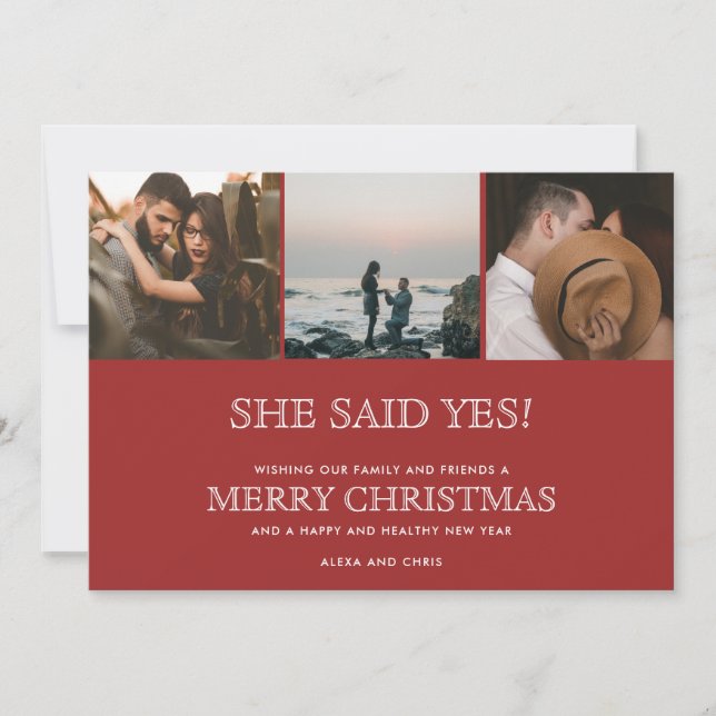 Cartes Pour Fêtes Annuelles Annonce de fiançailles avec trois photos de Noël (Devant)