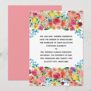 Cartes Pour Fêtes Annuelles Annonce de mariage formel florale rose rouge jaune