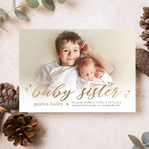 Cartes Pour Fêtes Annuelles Annonce de naissance de Petite Sœur Little Hearts