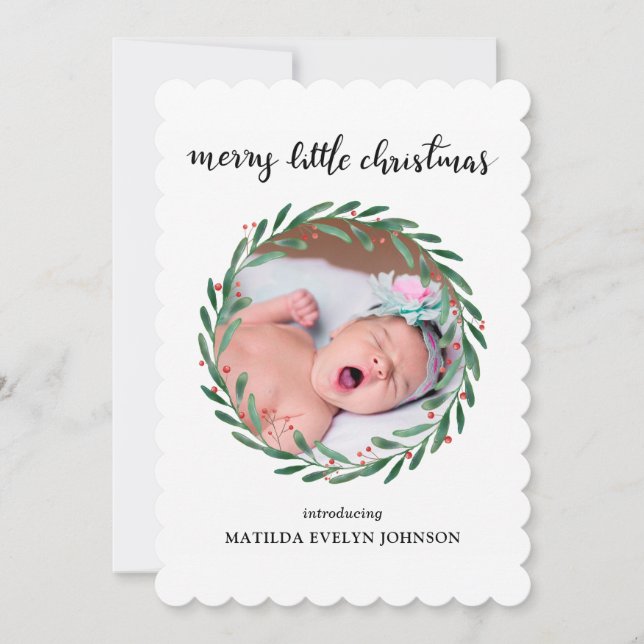 Cartes Pour Fêtes Annuelles Annonce de naissance Feuilles de houx Noël | Photo (Devant)
