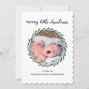 Cartes Pour Fêtes Annuelles Annonce de naissance Feuilles de houx Noël Photo