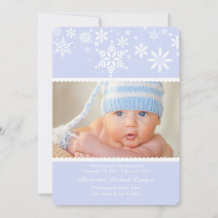 Cartes Pour Fêtes Annuelles Annonce de Naissance Flocons de Neige Hivernaux Bl