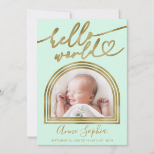 Cartes Pour Fêtes Annuelles Annonce de naissance Hello World Chic Cadre Arch