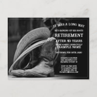 Annonce de retraite avec chapeau de cowboy et bott