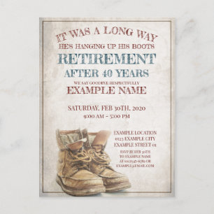 Cartes Pour Fêtes Annuelles Annonce de retraite avec de vieilles bottes
