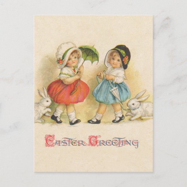 Cartes Pour Fêtes Annuelles Antique Enfants Rabat Art de Pâques (Devant)