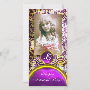 Cartes Pour Fêtes Annuelles ANTIQUE PURPLE DAMASK Amethyst Monogramme
