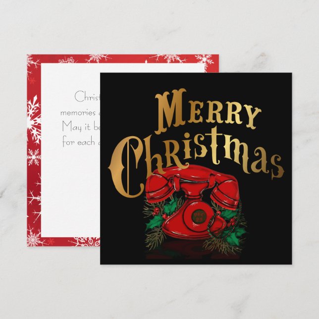 Cartes Pour Fêtes Annuelles Antique Rouge Téléphone de Noël (Devant / Derrière)