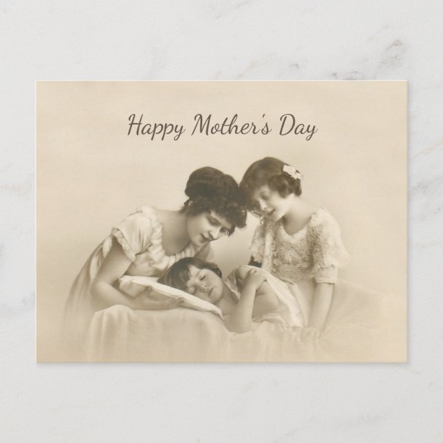 Cartes Pour Fêtes Annuelles Antique Sepia Portrait de mère et d'enfants (Devant)