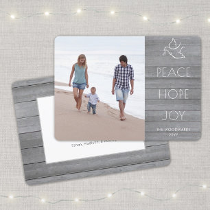 Cartes Pour Fêtes Annuelles Any Text 1 Photo Modern Dove Peace Hope Joy Wood