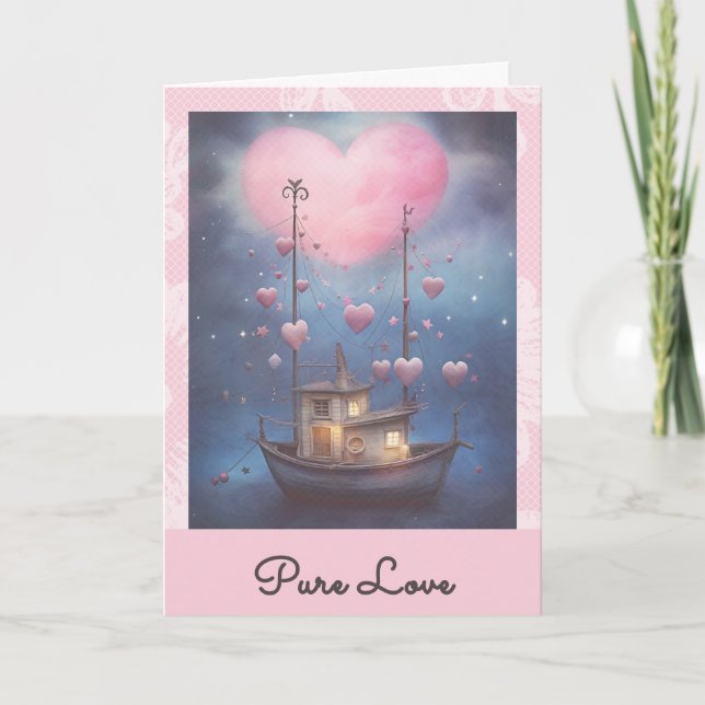 Cartes Pour Fêtes Annuelles *~* AP51 Coeurs de bateaux romantiques Valentine S (Devant)