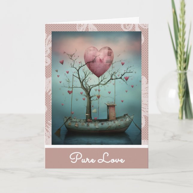Cartes Pour Fêtes Annuelles *~* AP51 Coeurs de bateaux romantiques Valentine S (Devant)