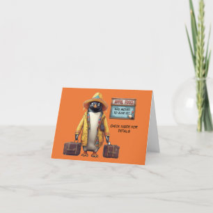 Cartes Pour Fêtes Annuelles Apil soigne le pingouin de jour avec valises