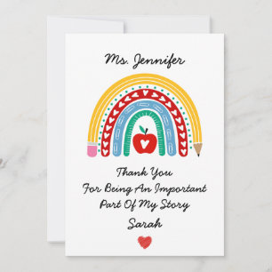 Cartes Pour Fêtes Annuelles Appréciation de l'enseignant avec message de Merci