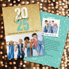 Cartes Pour Fêtes Annuelles Aqua Blue Cheers 2025 Parties scintillant Chic Nou