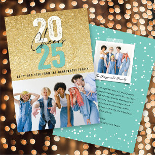 Cartes Pour Fêtes Annuelles Aqua Blue Cheers 2025 Parties scintillant Chic Nou