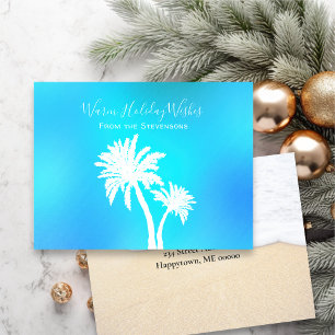 Cartes Pour Fêtes Annuelles Aqua Blue Palm Trees Tropical Holiday Salutation