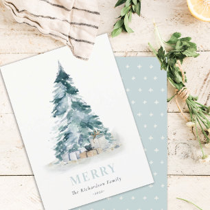Cartes Pour Fêtes Annuelles Aqua Neige Aquarelle Pine Noël Arbre Cadeaux