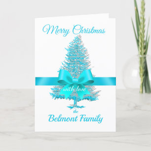 Cartes Pour Fêtes Annuelles Aqua Turquoise Holiday Tree Ribbon Bow Nom personn