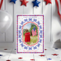 Aquarelle 4 juillet Patriotique Bow American