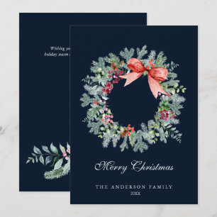 Cartes Pour Fêtes Annuelles Aquarelle À feuillage persistant et baies Holly Bl