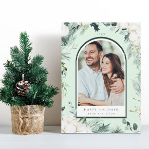 Cartes Pour Fêtes Annuelles Aquarelle À feuillage persistant et Fleurs de coto