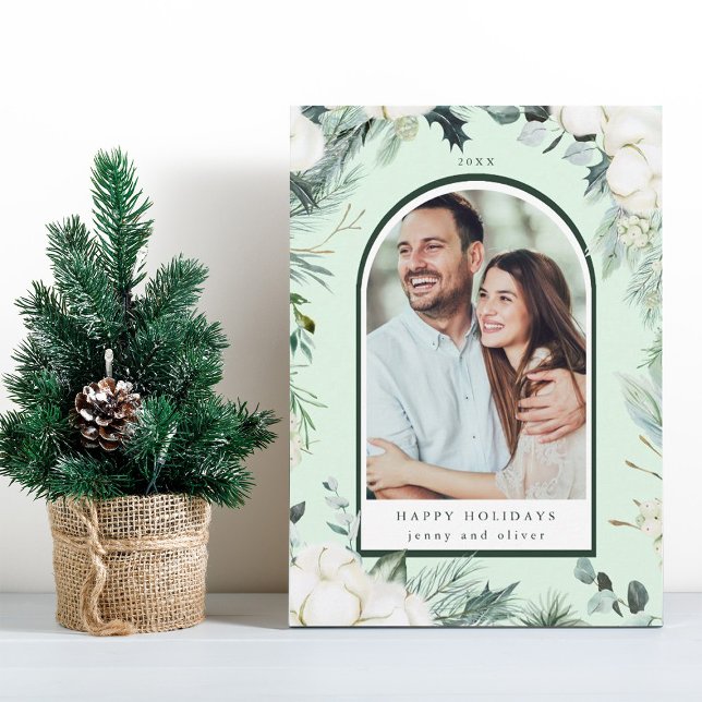 Cartes Pour Fêtes Annuelles Aquarelle À feuillage persistant et Fleurs de coto (Créateur téléchargé)