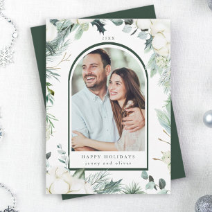 Cartes Pour Fêtes Annuelles Aquarelle À feuillage persistant et Fleurs de coto