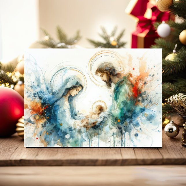 Cartes Pour Fêtes Annuelles Aquarelle Abstraite Sainte Famille (Créateur téléchargé)