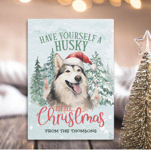 Cartes Pour Fêtes Annuelles Aquarelle adorable Husky Noël