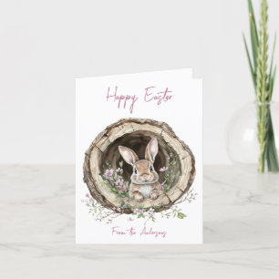 Cartes Pour Fêtes Annuelles Aquarelle adorable lapin et fleurs de printemps