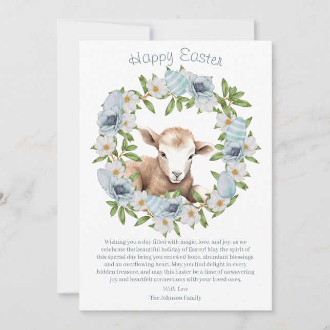 Cartes Pour Fêtes Annuelles Aquarelle Agneau de Pâques Personnalisé (Devant)