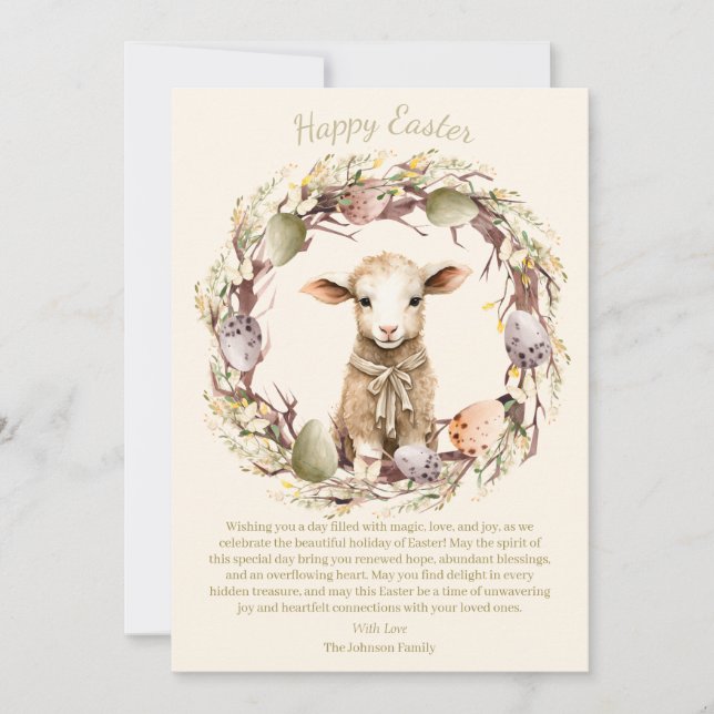 Cartes Pour Fêtes Annuelles Aquarelle Agneau de Pâques Personnalisé (Devant)