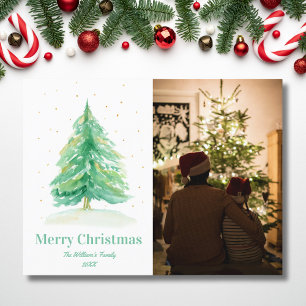 Cartes Pour Fêtes Annuelles Aquarelle Arbre de Noël Avec Neige Or