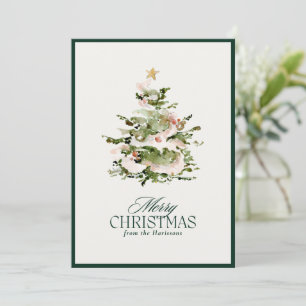 Cartes Pour Fêtes Annuelles Aquarelle Arbre de Noël Fête frontière verte