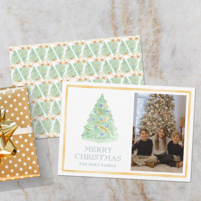 Cartes Pour Fêtes Annuelles Aquarelle Arbre de Noël Grille du millénaire Photo (Créateur téléchargé)