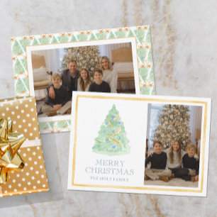 Cartes Pour Fêtes Annuelles Aquarelle Arbre de Noël Grille du millénaire Photo