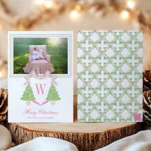 Cartes Pour Fêtes Annuelles Aquarelle Arbre de Noël Monogram Crest Photo