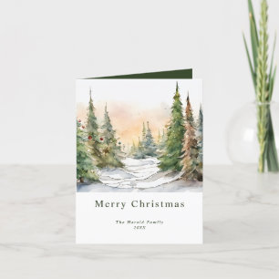 Cartes Pour Fêtes Annuelles Aquarelle Arbre de Noël Paysage Art Personnalisé
