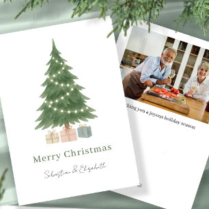 Cartes Pour Fêtes Annuelles Aquarelle Arbre de Noël Photo personnalisée