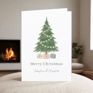 Cartes Pour Fêtes Annuelles Aquarelle Arbre de Noël Photo personnalisée
