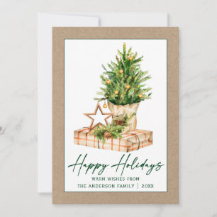 Cartes Pour Fêtes Annuelles Aquarelle Arbre Kraft Calligraphie Encre verte Scr