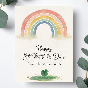 Cartes Pour Fêtes Annuelles Aquarelle Arc-en-ciel & Trèfle Saint-Patrick 
