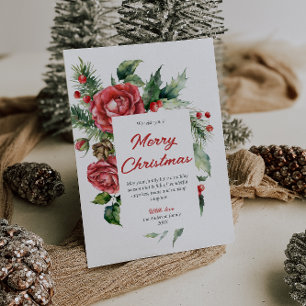 Cartes Pour Fêtes Annuelles Aquarelle Baies florales rouges Joyeux Noël
