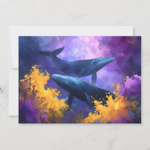 Cartes Pour Fêtes Annuelles Aquarelle Baleines Jardin Océan Abstrait