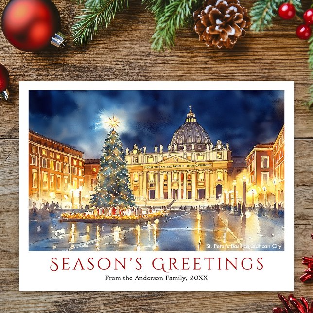 Cartes Pour Fêtes Annuelles Aquarelle Basilique Saint-Pierre Noël du Vatican (Watercolor St. Peter's Basilica Vatican City Travel Christmas Holiday Postcard)