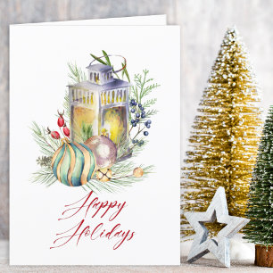 Cartes Pour Fêtes Annuelles Aquarelle Baubles et voeux de vacances Lantern