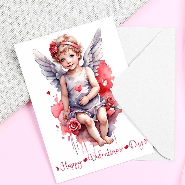 Cartes Pour Fêtes Annuelles Aquarelle bébé Cupid Joyeux Valentines Day (Créateur téléchargé)
