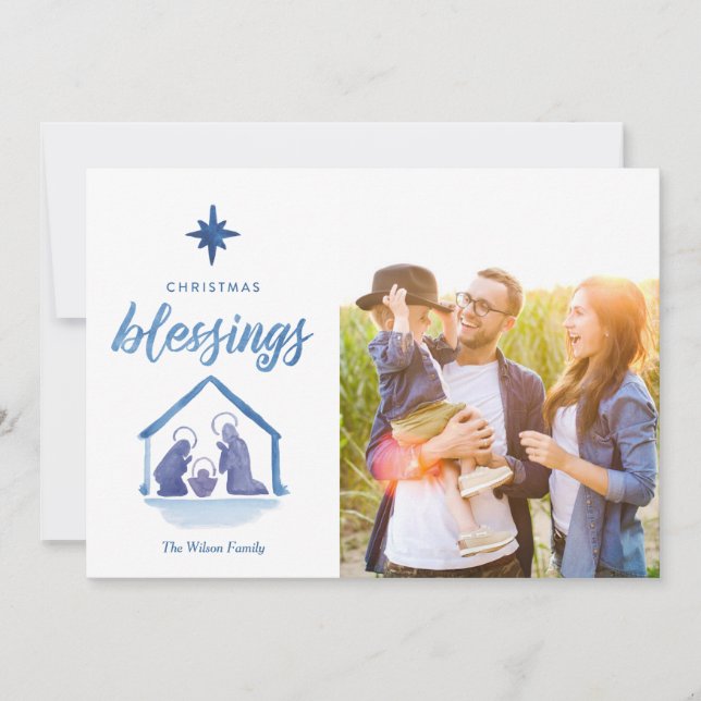 Cartes Pour Fêtes Annuelles Aquarelle Bénédiction de Noël Nativité Grille phot (Devant)